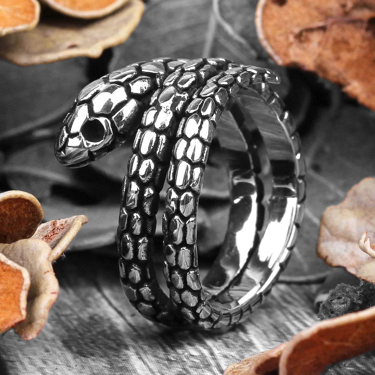 Coiled Mens Snake Ring - Stainless Steel Silver - Unisex - That Rock Aesthetic