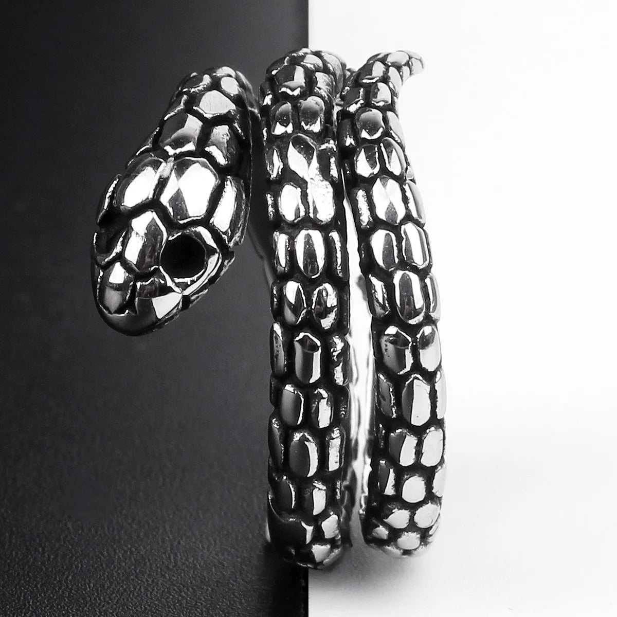 Coiled Mens Snake Ring - Stainless Steel Silver - Unisex - That Rock Aesthetic