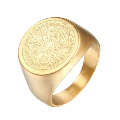 Compass Mens Gold Signet Ring - Stainless Steel Silver, Gold & Black - Unisex - That Rock Aesthetic