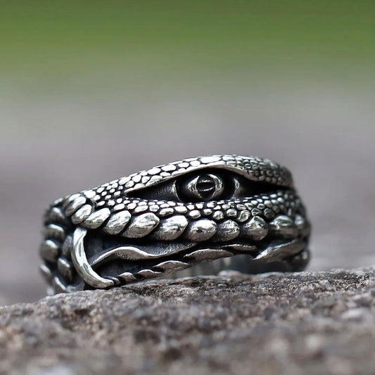 Crocodile Eye Ring Mens - Stainless Steel Silver - Unisex - That Rock Aesthetic
