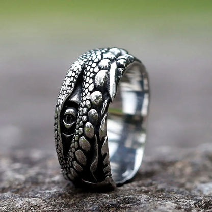 Crocodile Eye Ring Mens - Stainless Steel Silver - Unisex - That Rock Aesthetic