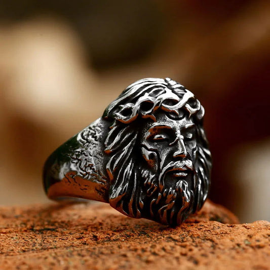 Crown of Thorns Jesus Ring Mens Christian - Stainless Steel Silver - Unisex - That Rock Aesthetic