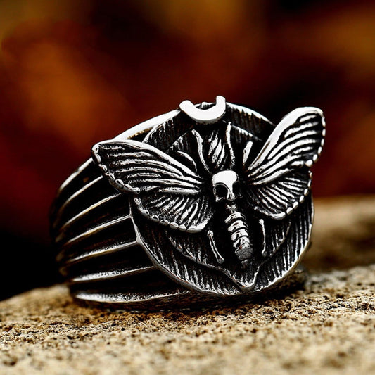 Moon Skull Moth Death's Head Ring Mens - Silver - Unisex - That Rock Aesthetic