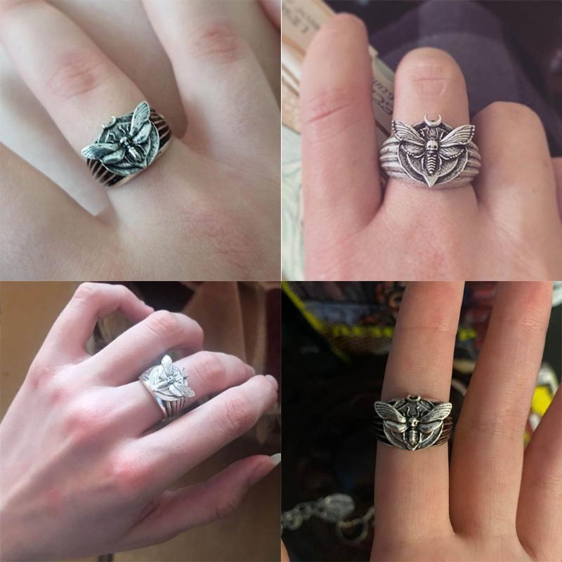 Moon Skull Moth Death's Head Ring Mens - Silver - Unisex - That Rock Aesthetic