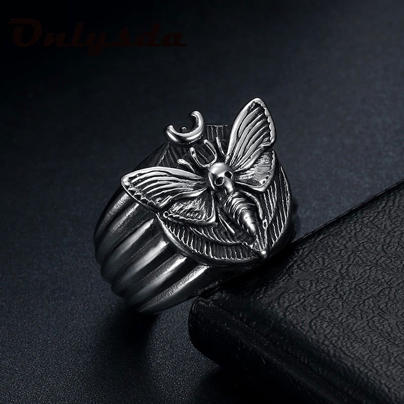 Moon Skull Moth Death's Head Ring Mens - Silver - Unisex - That Rock Aesthetic