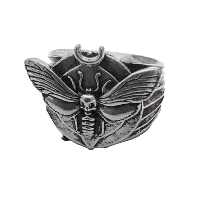 Moon Skull Moth Death's Head Ring Mens - Silver - Unisex - That Rock Aesthetic