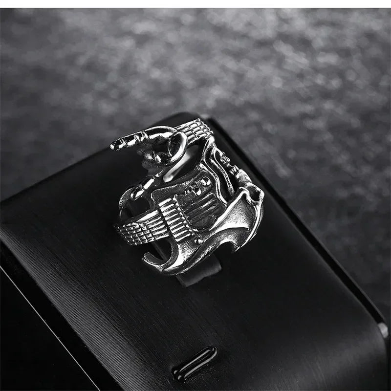 Devil Horn Wraparound Mens Electric Guitar Ring - Silver - Unisex - Adjustable - That Rock Aesthetic