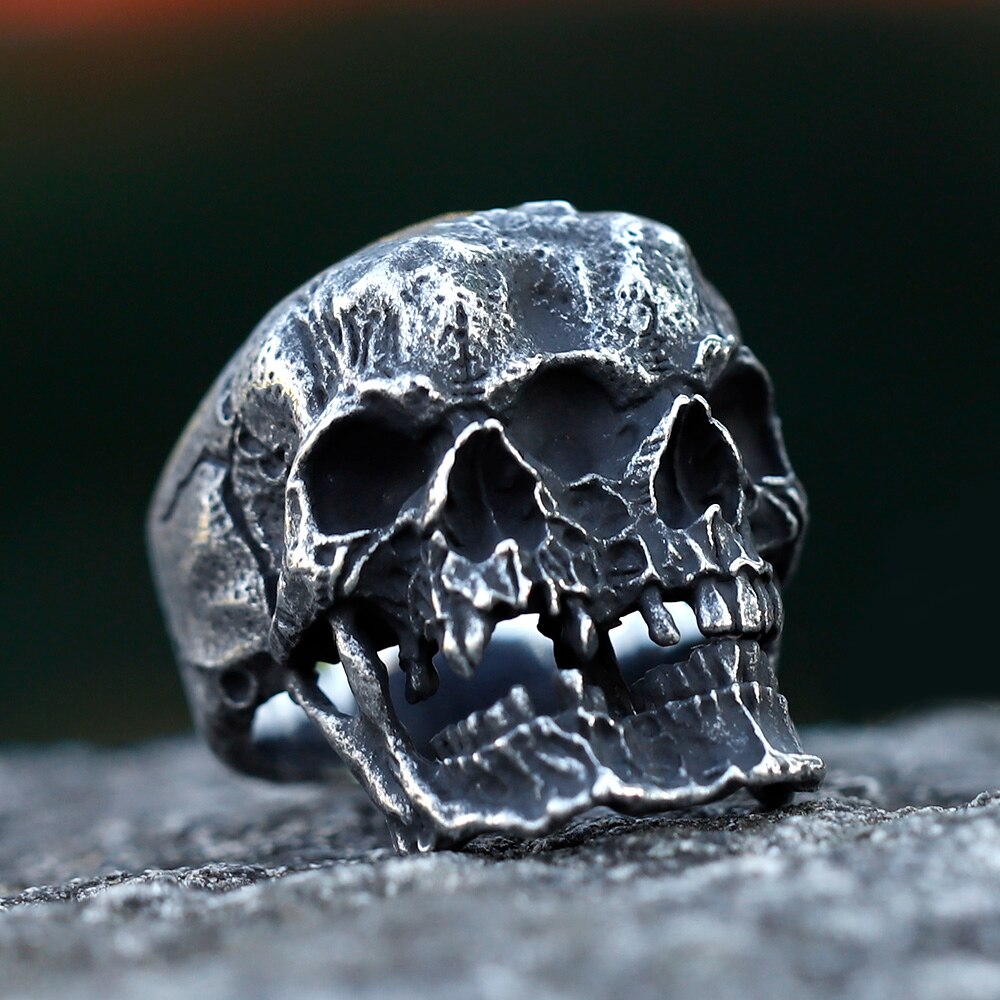 Double-Headed Gothic Mens Skull Ring - Titanium Steel Silver - Unisex - That Rock Aesthetic