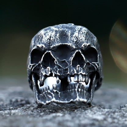 Double-Headed Gothic Mens Skull Ring - Titanium Steel Silver - Unisex - That Rock Aesthetic