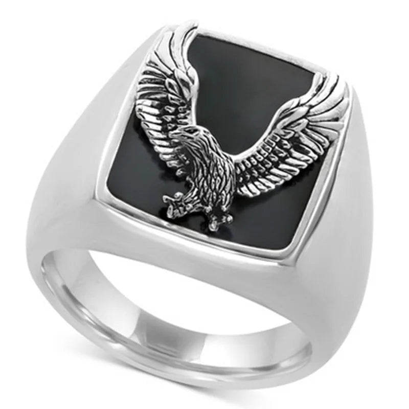 Black Onyx Mens Eagle Ring - Silver - Unisex - That Rock Aesthetic