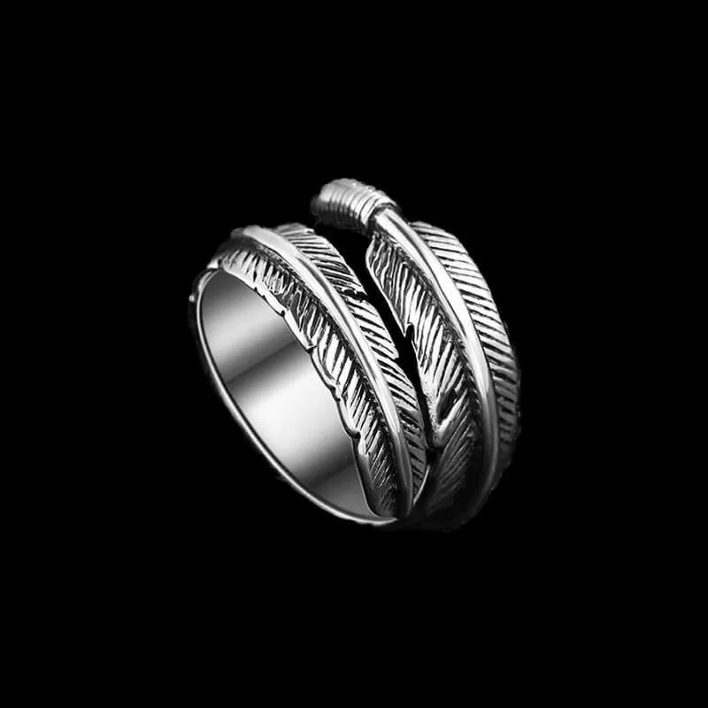 Feather Wraparound Ring - Stainless Steel Silver & Gold - Unisex - Adjustable - That Rock Aesthetic