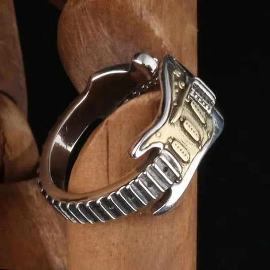 Fender Stratocaster Electric Guitar Ring - Silver & Gold - Unisex - Adjustable - That Rock Aesthetic