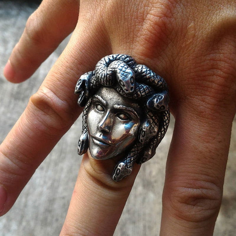 Fierce Snake Hair Mens Medusa Ring - Stainless Steel Silver - Unisex - That Rock Aesthetic