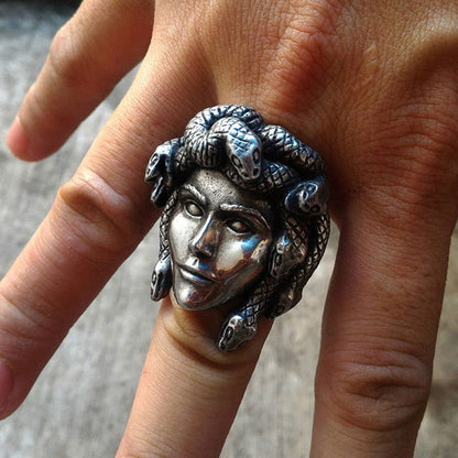 Fierce Snake Hair Mens Medusa Ring - Stainless Steel Silver - Unisex - That Rock Aesthetic