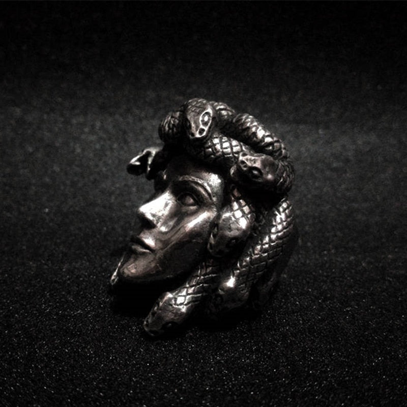 Fierce Snake Hair Mens Medusa Ring - Stainless Steel Silver - Unisex - That Rock Aesthetic
