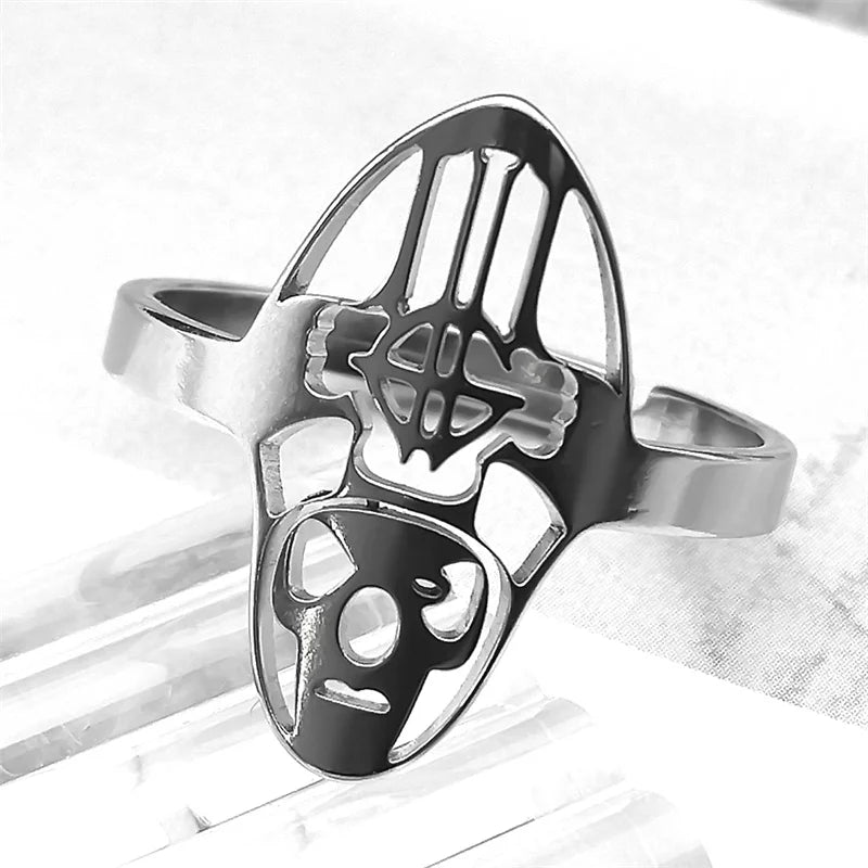 Ghost B.C. Logo Metal Rock Band Mens Music Ring - Stainless Steel Silver - Unisex - Adjustable - That Rock Aesthetic