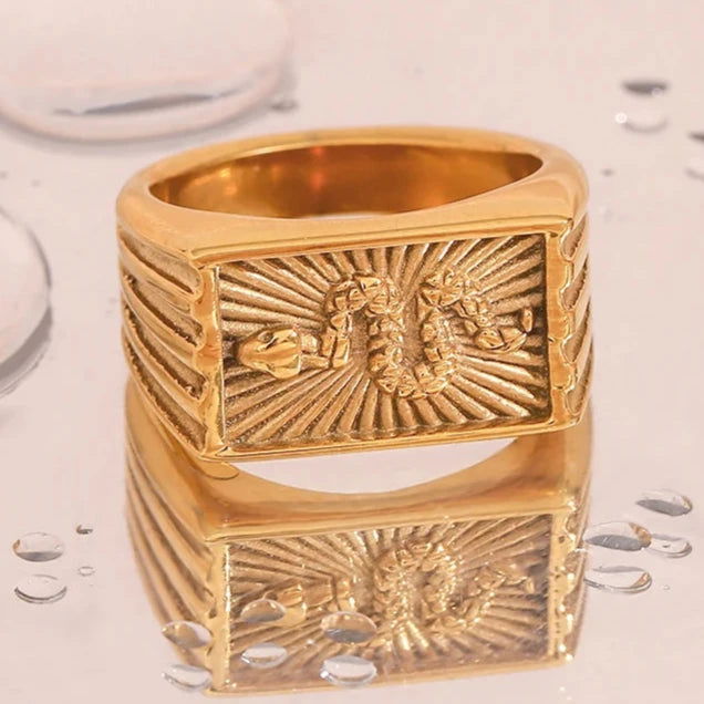 Gold Snake Signet Ring - Stainless Steel - Unisex - That Rock Aesthetic