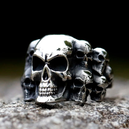 Gothic Band of Skulls Ring Mens - Stainless Steel Silver - Unisex - That Rock Aesthetic