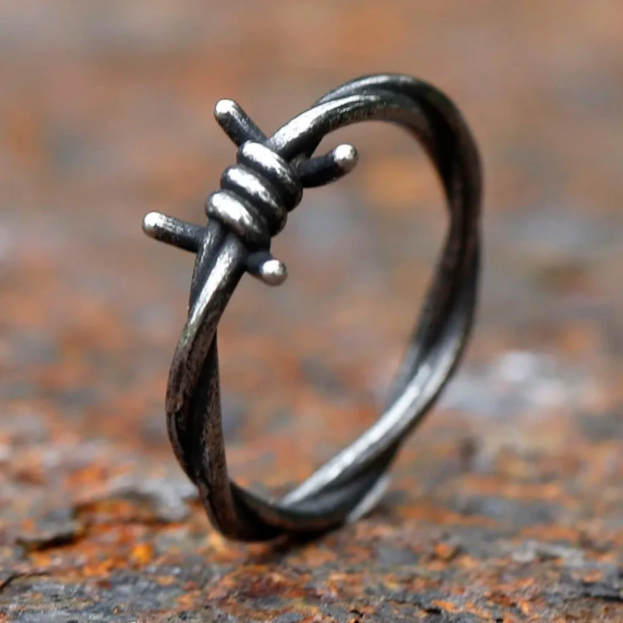 Gothic Barbed Wire Ring Mens - Stainless Steel Silver - Unisex - That Rock Aesthetic