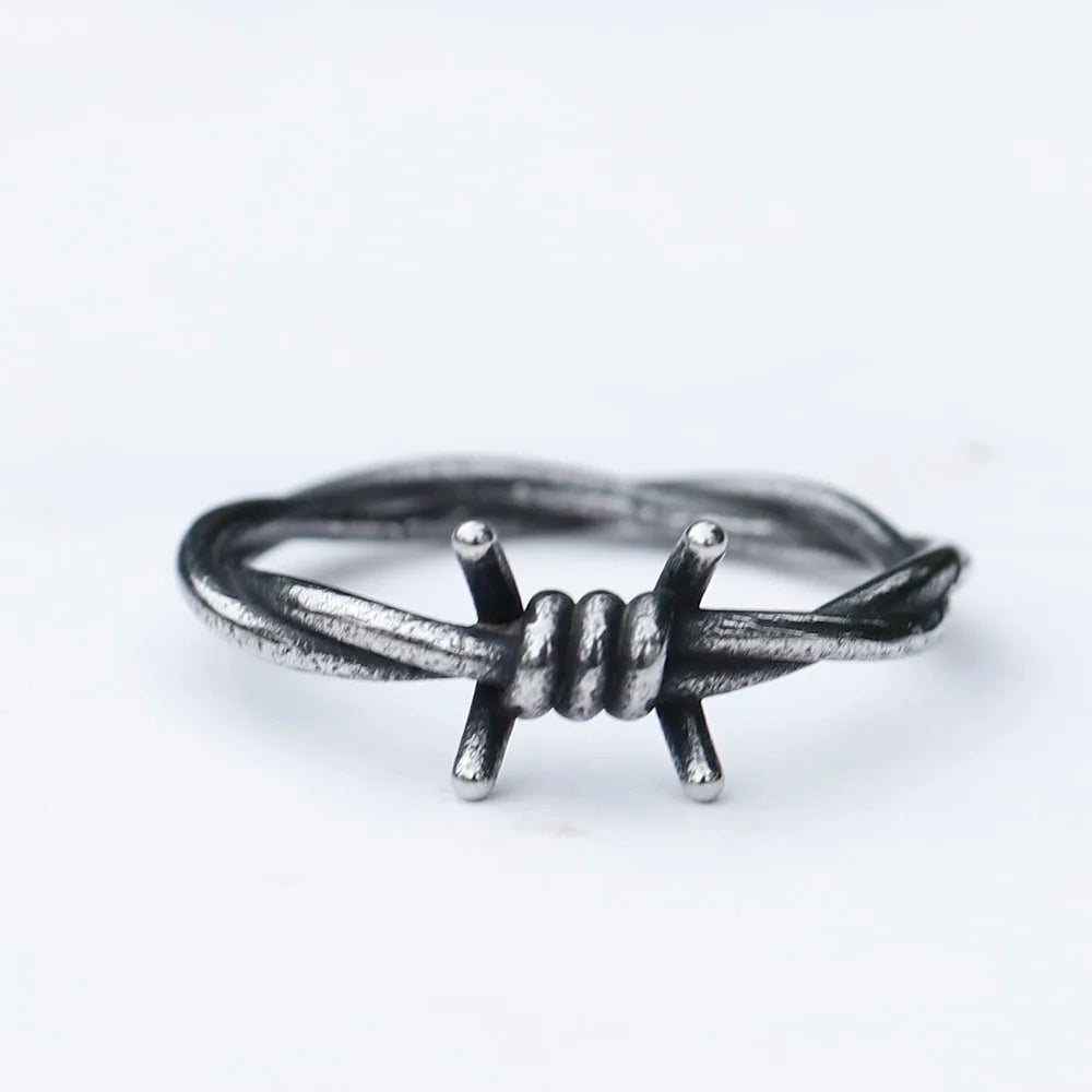 Gothic Barbed Wire Ring Mens - Stainless Steel Silver - Unisex - That Rock Aesthetic