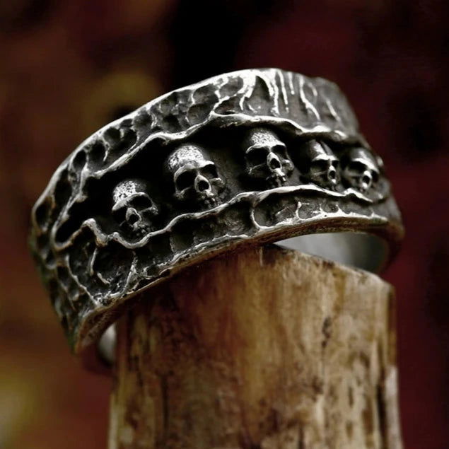 Gothic Cave of Skulls Ring Mens - Stainless Steel Silver - Unisex - That Rock Aesthetic