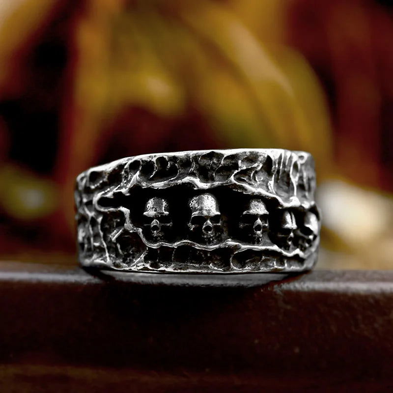 Gothic Cave of Skulls Ring Mens - Stainless Steel Silver - Unisex - That Rock Aesthetic