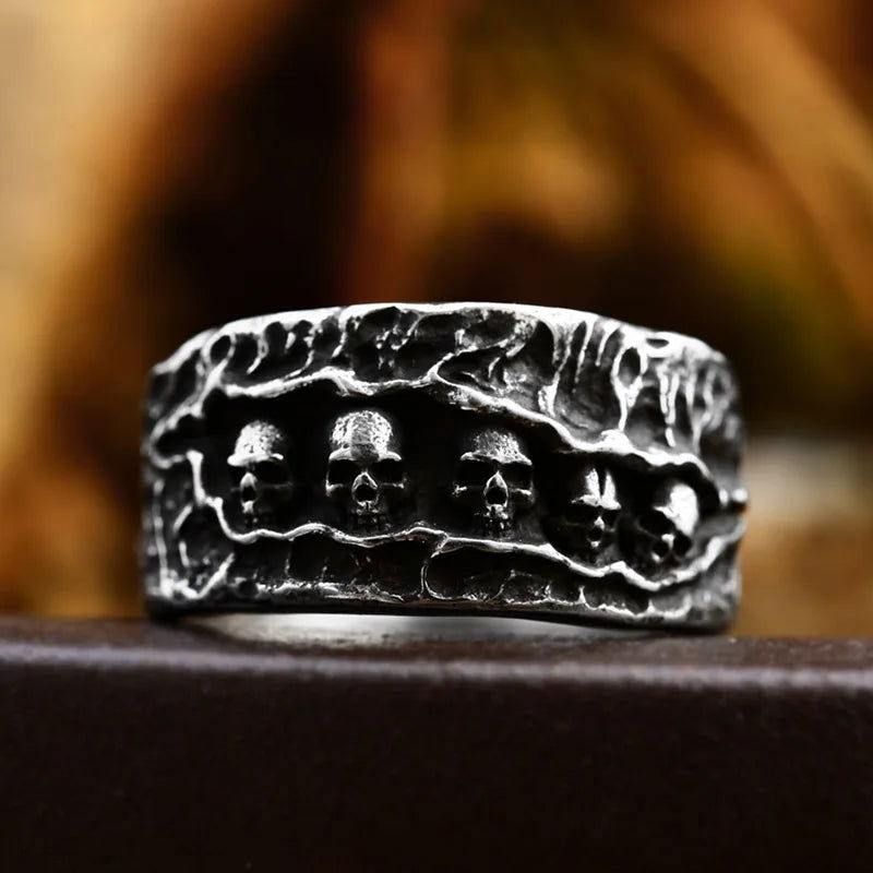Gothic Cave of Skulls Ring Mens - Stainless Steel Silver - Unisex - That Rock Aesthetic