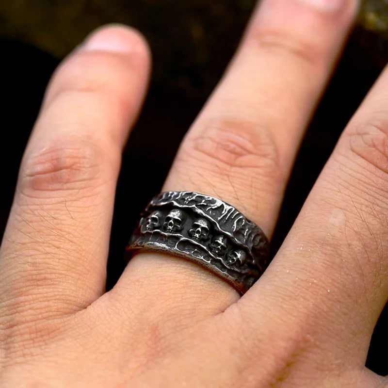 Gothic Cave of Skulls Ring Mens - Stainless Steel Silver - Unisex - That Rock Aesthetic