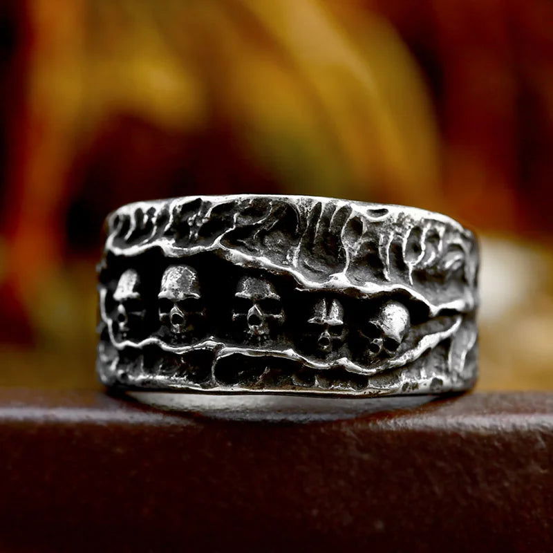 Gothic Cave of Skulls Ring Mens - Stainless Steel Silver - Unisex - That Rock Aesthetic