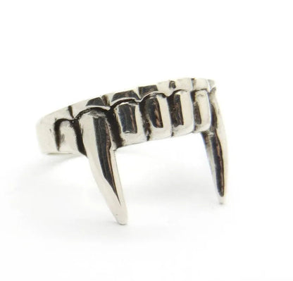 Gothic Dracula Vampire Fangs Ring Mens - Silver - Unisex - Adjustable - That Rock Aesthetic