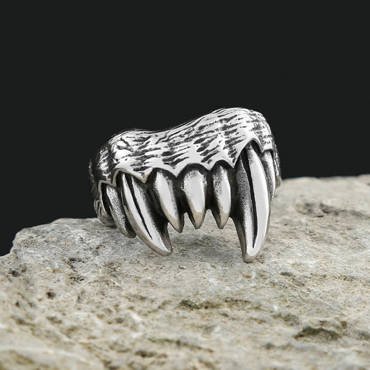Gothic Dracula Vampire Fangs Ring Mens - Stainless Steel Silver - Unisex - That Rock Aesthetic