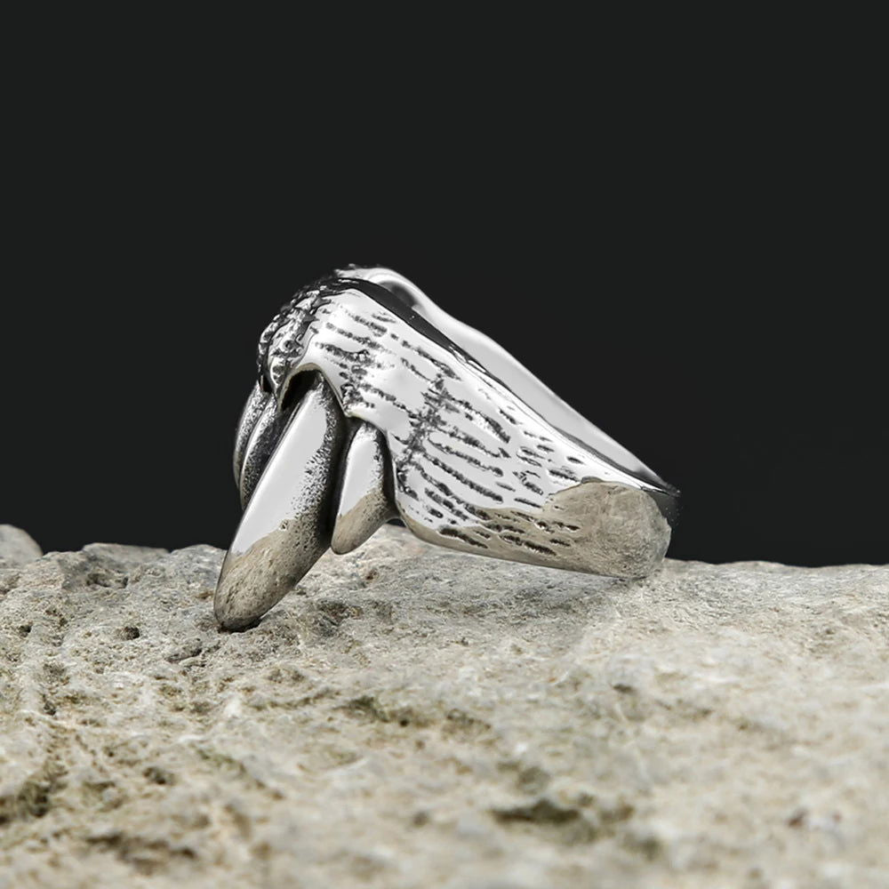 Gothic Dracula Vampire Fangs Ring Mens - Stainless Steel Silver - Unisex - That Rock Aesthetic