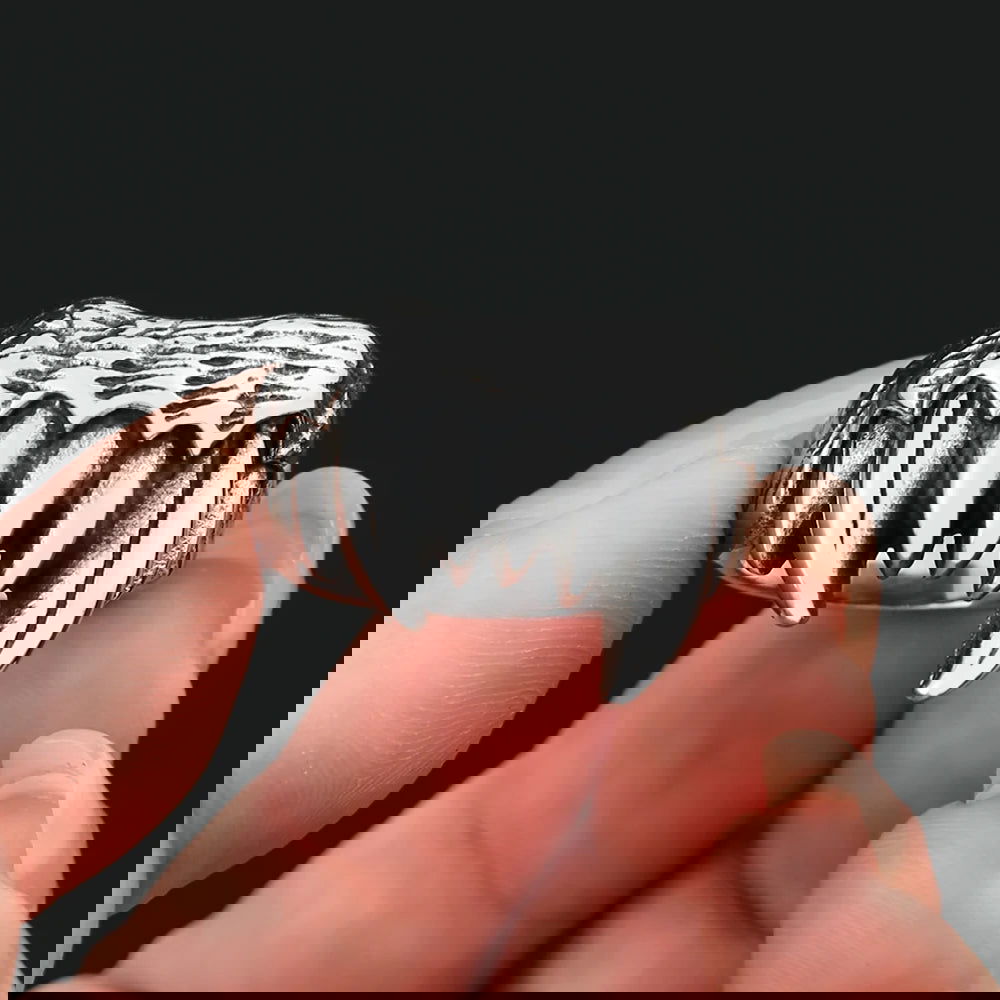 Gothic Dracula Vampire Fangs Ring Mens - Stainless Steel Silver - Unisex - That Rock Aesthetic