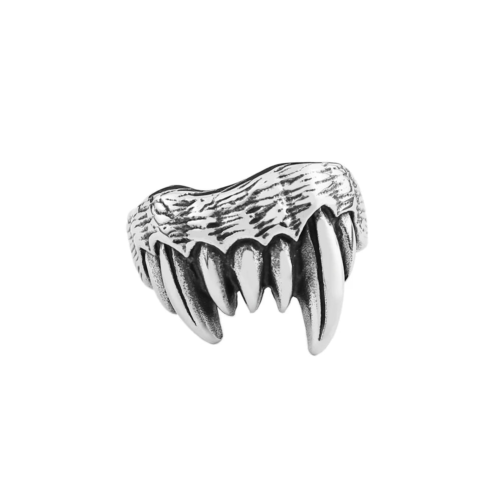 Gothic Dracula Vampire Fangs Ring Mens - Stainless Steel Silver - Unisex - That Rock Aesthetic