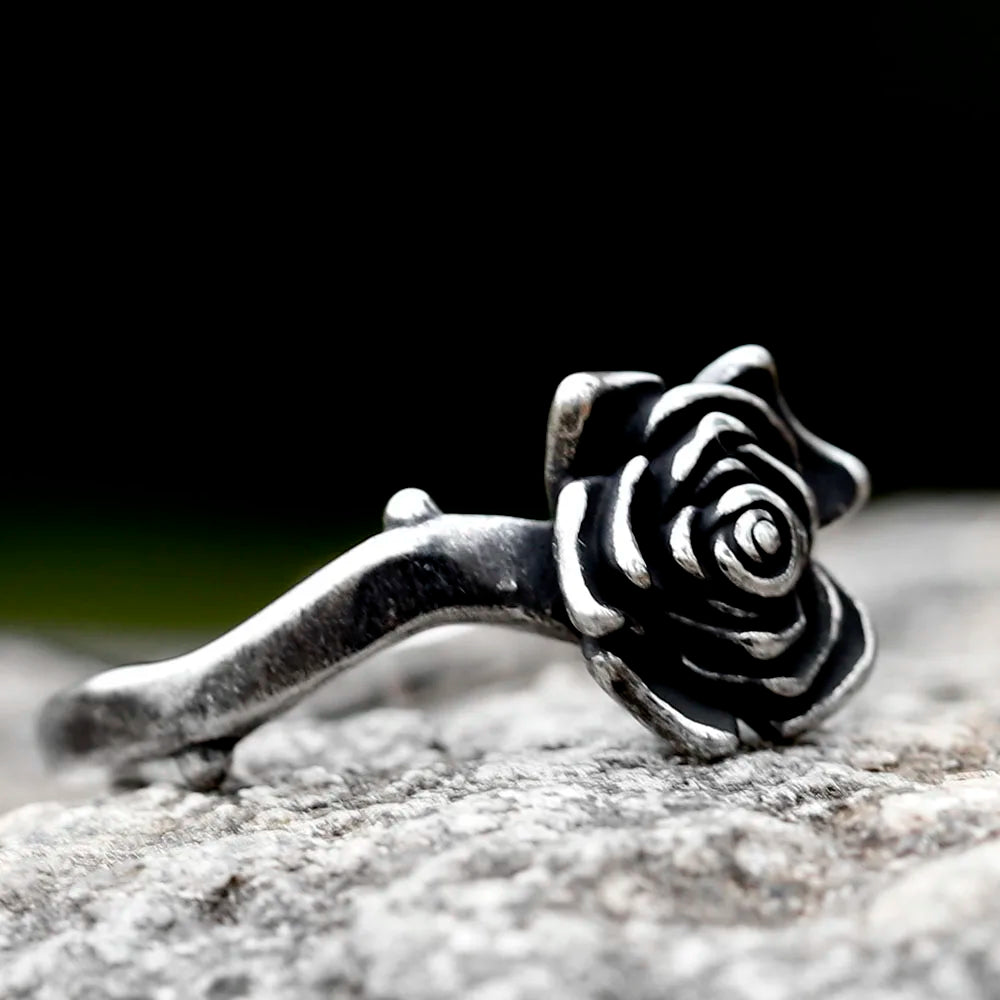 Gothic Rose Ring Flower Boho - Titanium Steel Silver - Unisex - That Rock Aesthetic
