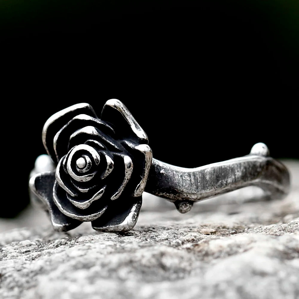 Gothic Rose Ring Flower Boho - Titanium Steel Silver - Unisex - That Rock Aesthetic