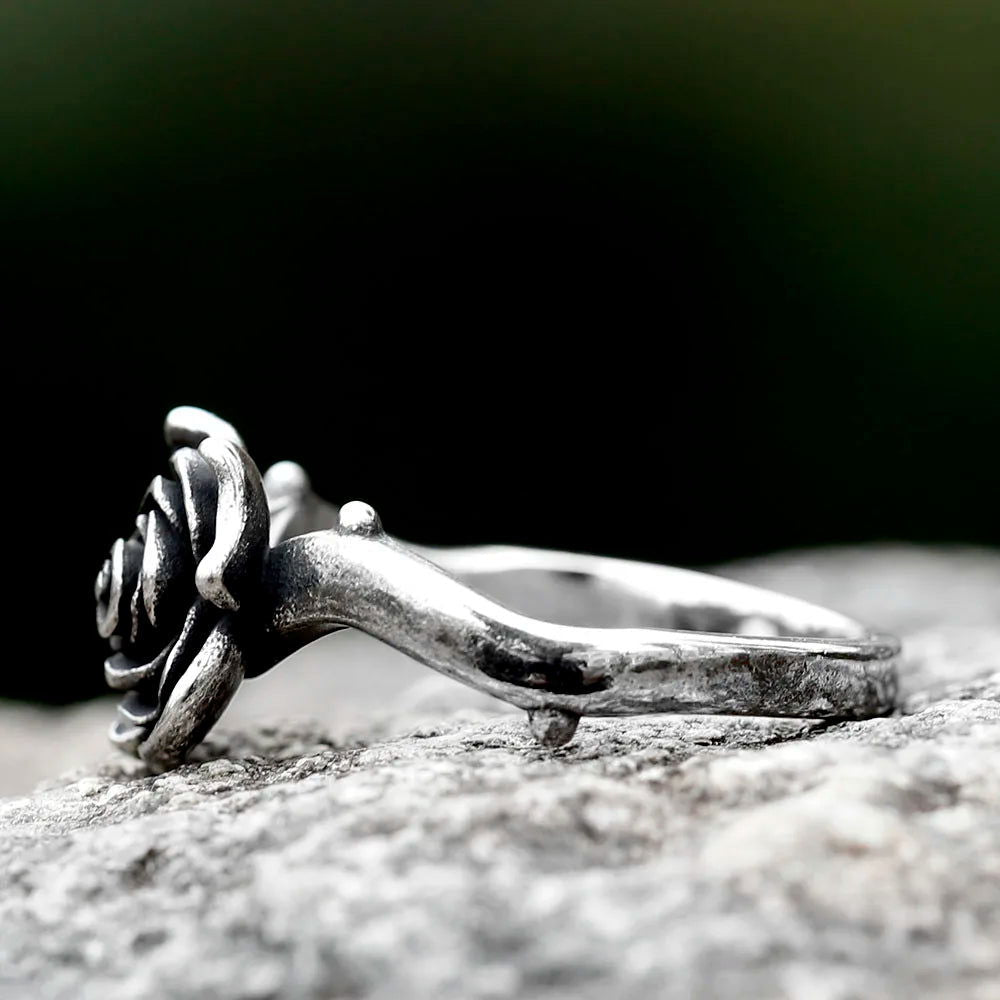 Gothic Rose Ring Flower Boho - Titanium Steel Silver - Unisex - That Rock Aesthetic