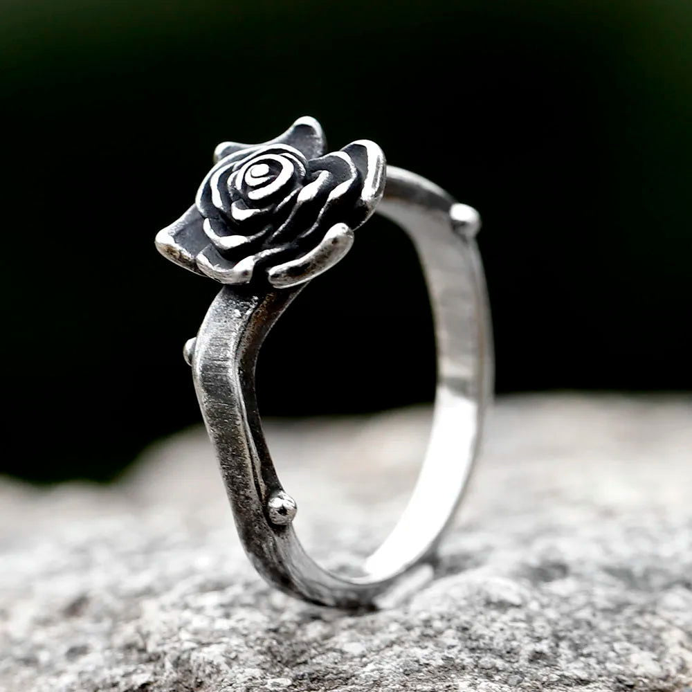 Gothic Rose Ring Flower Boho - Titanium Steel Silver - Unisex - That Rock Aesthetic