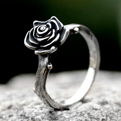 Gothic Rose Ring Flower Boho - Titanium Steel Silver - Unisex - That Rock Aesthetic