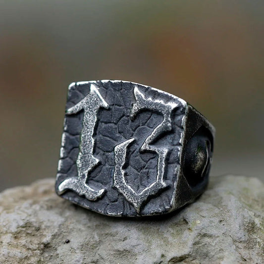 Gothic Skull Number 13 Ring Mens Thirteen - Stainless Steel Silver - Unisex - That Rock Aesthetic