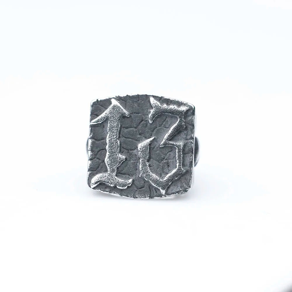 Gothic Skull Number 13 Ring Mens Thirteen - Stainless Steel Silver - Unisex - That Rock Aesthetic