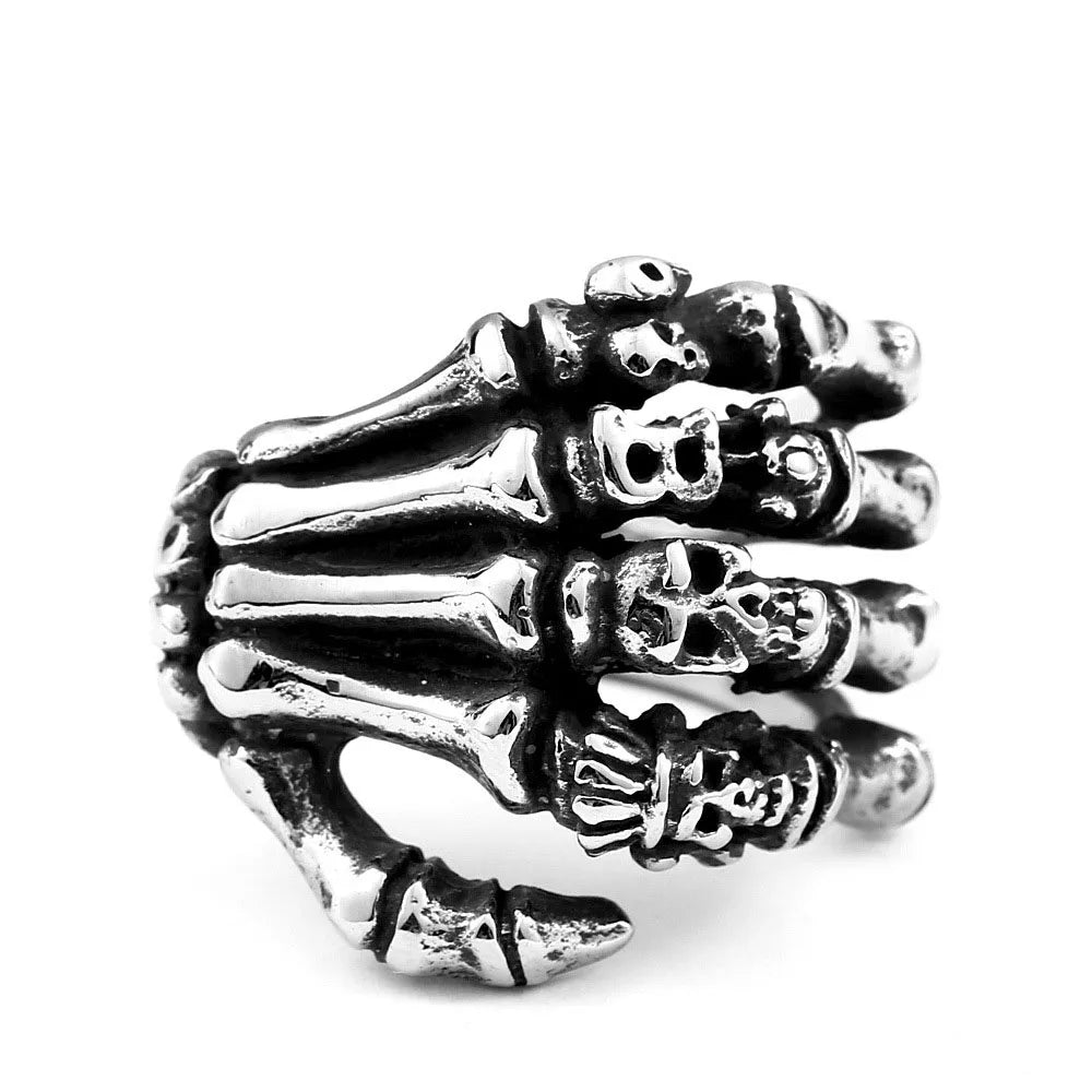 Gothic Skull Skeleton Hand Ring Mens - Stainless Steel Silver - Unisex - That Rock Aesthetic