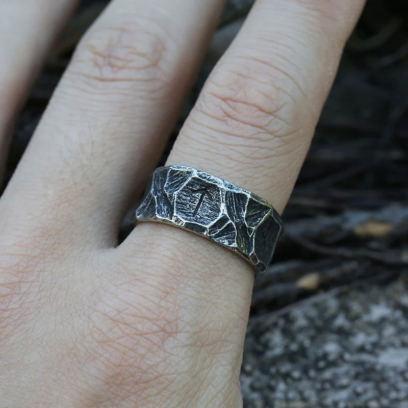 Gothic Viking Nordic Norse Rune Mens Ring - Stainless Steel Silver - Unisex - That Rock Aesthetic