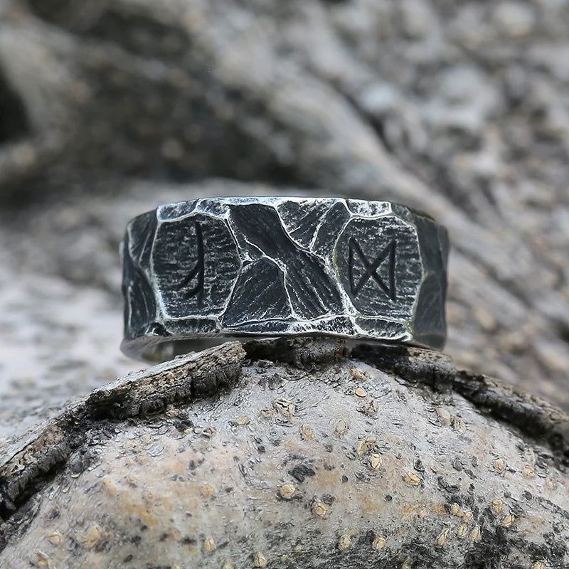 Gothic Viking Nordic Norse Rune Mens Ring - Stainless Steel Silver - Unisex - That Rock Aesthetic