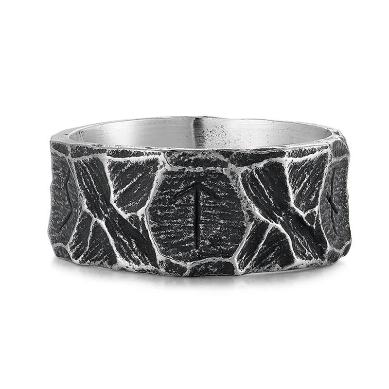 Gothic Viking Nordic Norse Rune Mens Ring - Stainless Steel Silver - Unisex - That Rock Aesthetic