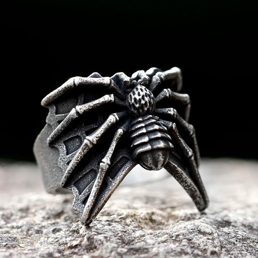 Gothic Web Spider Ring Mens - Stainless Steel Silver - Unisex - That Rock Aesthetic