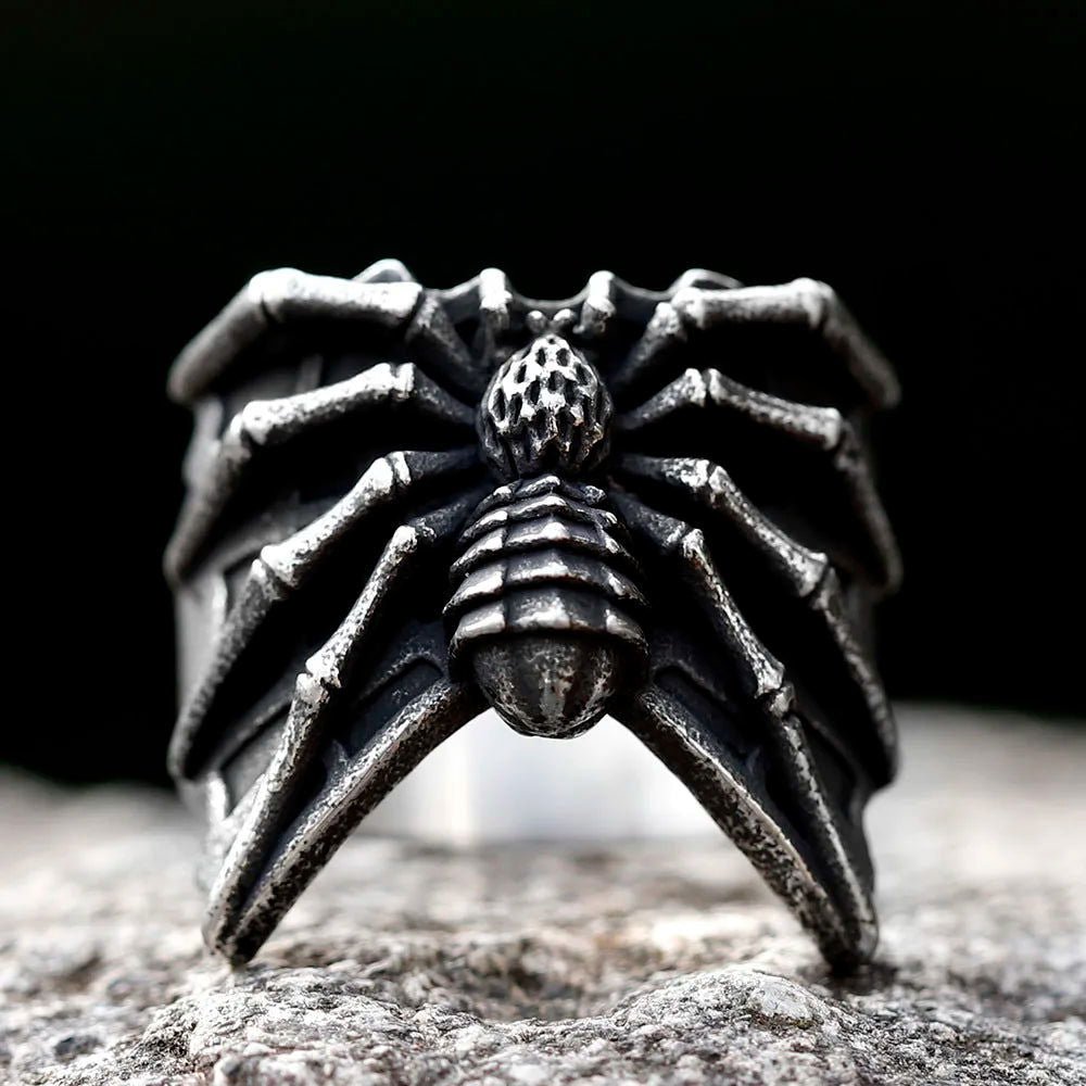 Gothic Web Spider Ring Mens - Stainless Steel Silver - Unisex - That Rock Aesthetic