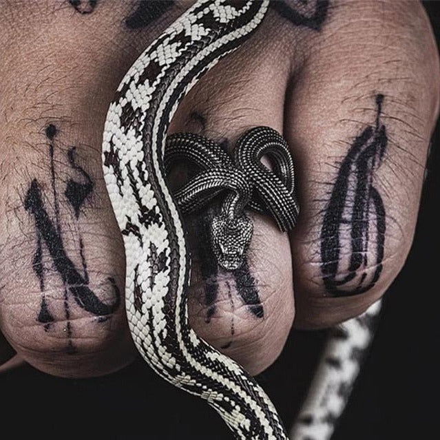 Gothic Wraparound Mens Snake Ring - Silver - Unisex - Adjustable - That Rock Aesthetic