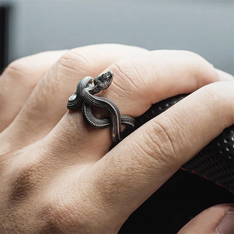 Gothic Wraparound Mens Snake Ring - Silver - Unisex - Adjustable - That Rock Aesthetic
