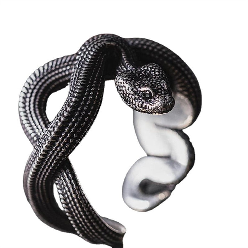 Gothic Wraparound Mens Snake Ring - Silver - Unisex - Adjustable - That Rock Aesthetic